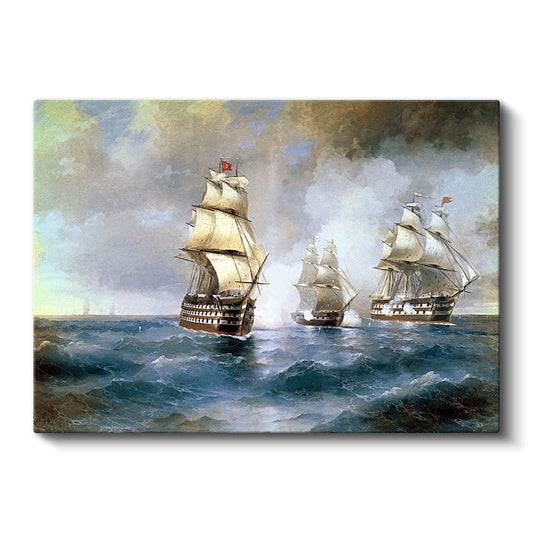 Osmanlı Donanması - Açık Denizde Savaş Gemileri Kanvas Tablo