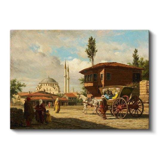 İstanbul Sokakları - Fayton ve Cami Manzarası Kanvas Tablo