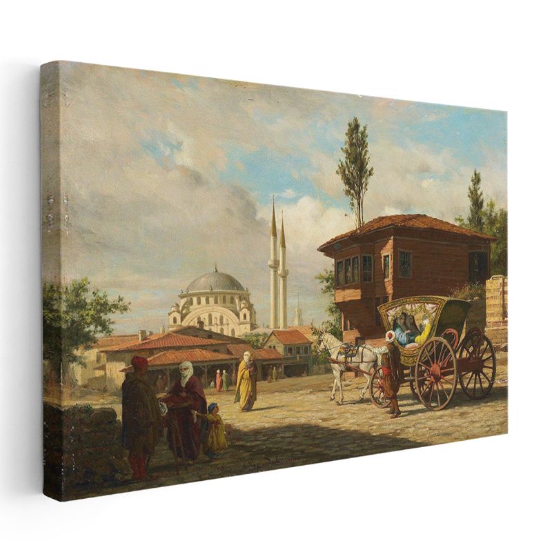 İstanbul Sokakları - Fayton ve Cami Manzarası Kanvas Tablo