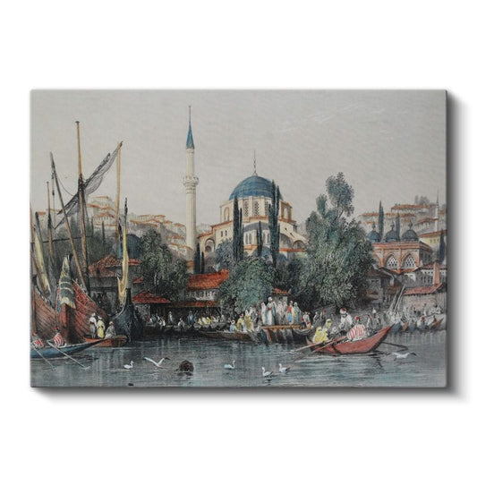 İstanbul Silueti - Tarihi Camiler ve Deniz Manzarası Kanvas Tablo