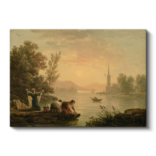 Richard Parkes Bonington - Günbatımında Çamaşır Yıkayanlar Kanvas Tablo