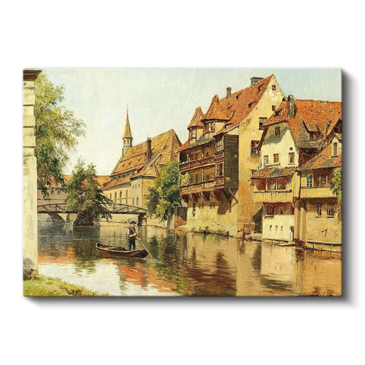 Carl Spitzweg - Nehir Kenarında Tarihi Evler Kanvas Tablo