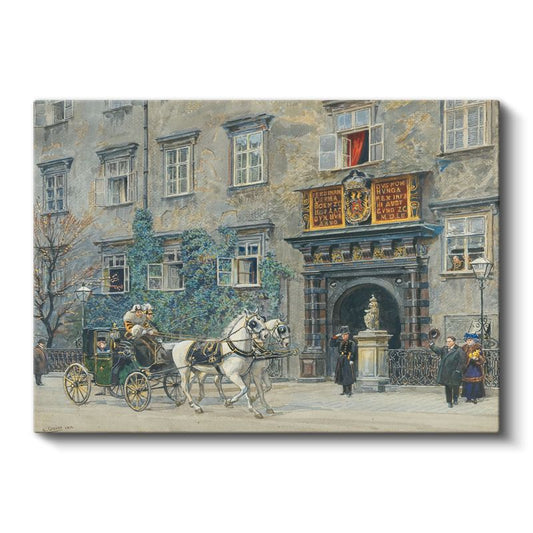 Rudolf von Alt - Viyana'da Tarihi Bina Önünde Atlı Araba Kanvas Tablo