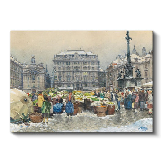 Franz Richard Unterberger - Kış Mevsiminde Pazar Yeri Kanvas Tablo