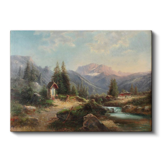 Heinrich Bürkel - Alp Dağları Manzarası Kanvas Tablo