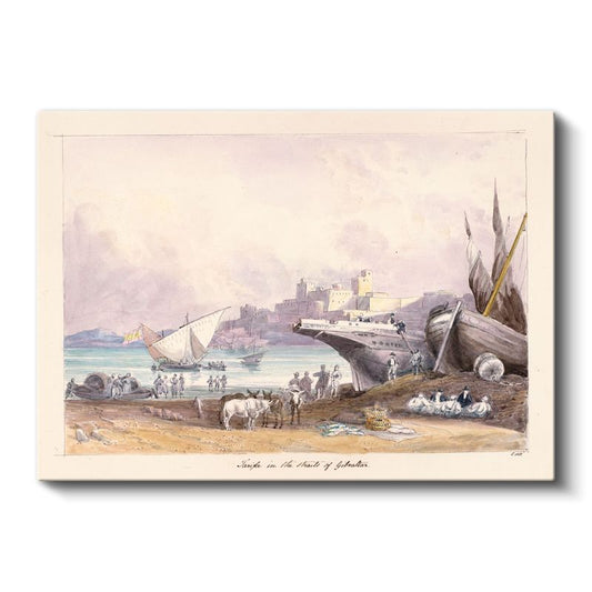 David Roberts - Cebelitarık Boğazı Manzarası Kanvas Tablo