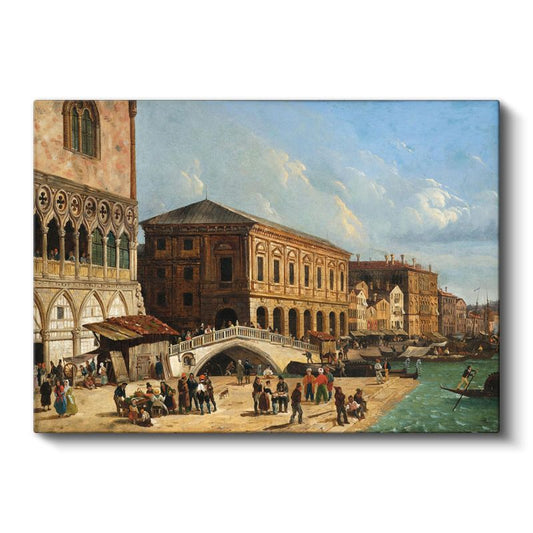 Canaletto - Venedik Rialto Köprüsü Kanvas Tablo