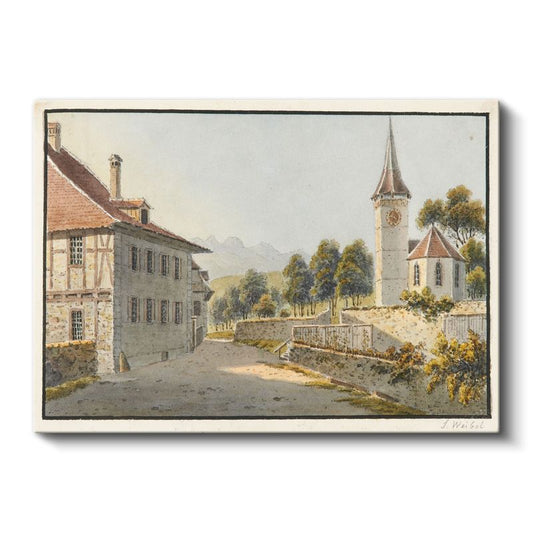 Johann Ludwig Aberli - İsviçre Köyü Kanvas Tablo