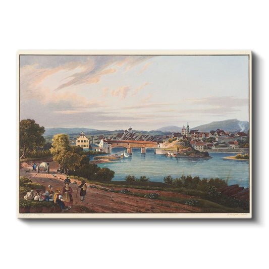 Johann Ludwig Bleuler - Nehir Kıyısında Köy Manzarası Kanvas Tablo