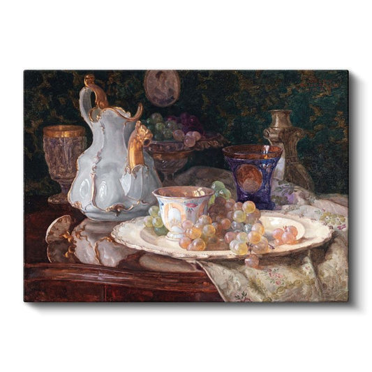 Jean-Baptiste-Siméon Chardin - Porselen ve Üzümler Natürmortu Kanvas Tablo