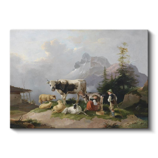Friedrich Gauermann - Alp Dağlarında Çobanlar ve Sürü Kanvas Tablo