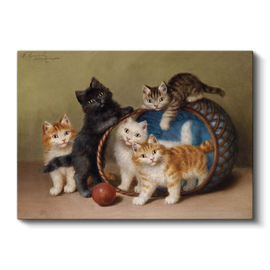 Henriette Ronner-Knip - Sepetteki Yavru Kediler Kanvas Tablo