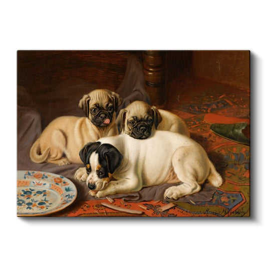 Henrietta Ronner-Knip - Üç Yavru Köpek Kanvas Tablo