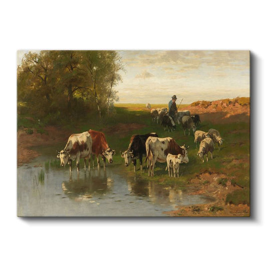 Anton Mauve - Nehir Kenarında Sürü Kanvas Tablo