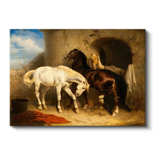 Alfred Wörle - Ahırdaki Atlar Kanvas Tablo