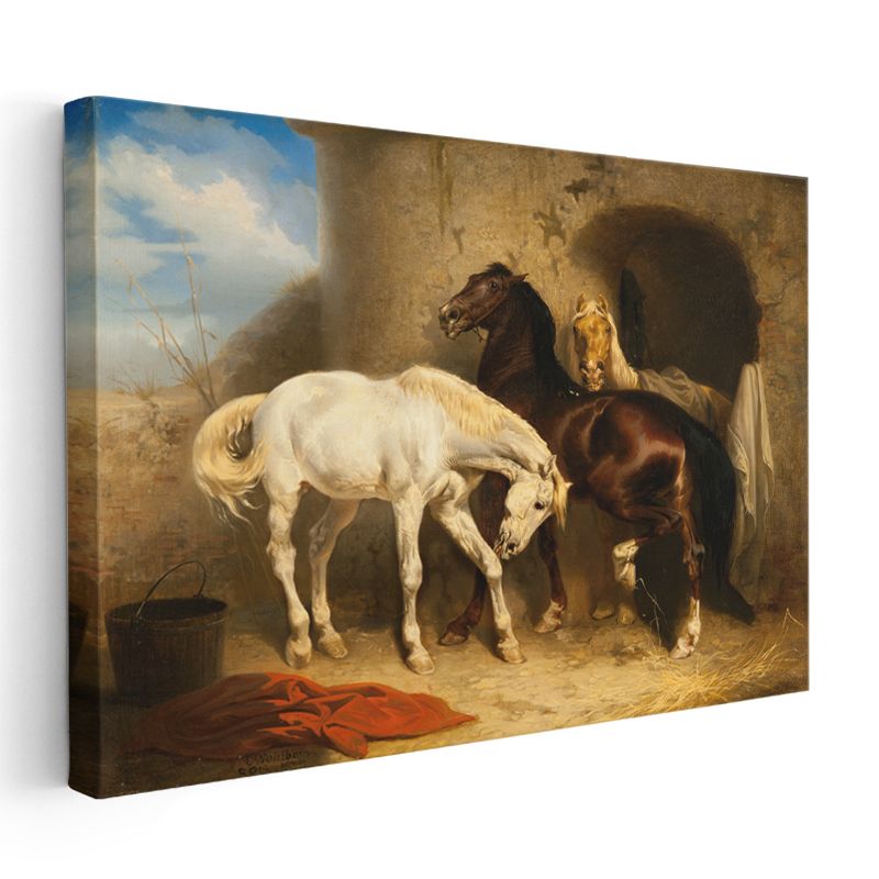 Alfred Wörle - Ahırdaki Atlar Kanvas Tablo