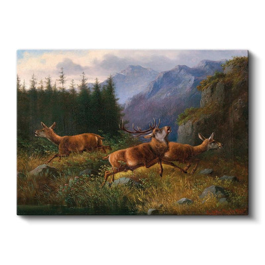 Moritz Müller - Dağlarda Geyikler Kanvas Tablo