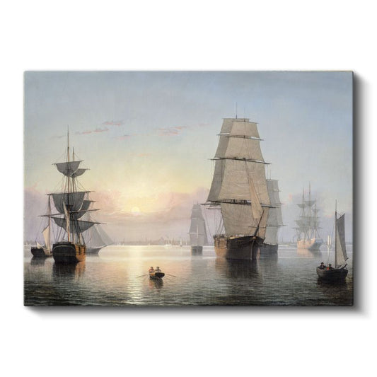 Fitz Hugh Lane - Durgun Denizde Yelkenliler Kanvas Tablo