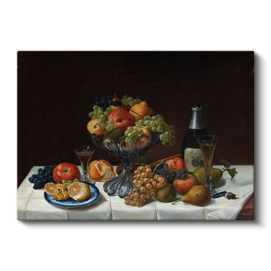 Johann Wilhelm Preyer - Şarap ve Meyve Ziyafeti Kanvas Tablo