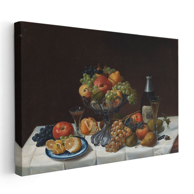 Johann Wilhelm Preyer - Şarap ve Meyve Ziyafeti Kanvas Tablo