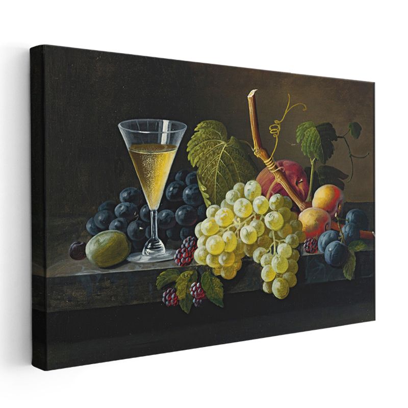Severin Roesen - Üzüm ve Şarap Kompozisyonu Kanvas Tablo