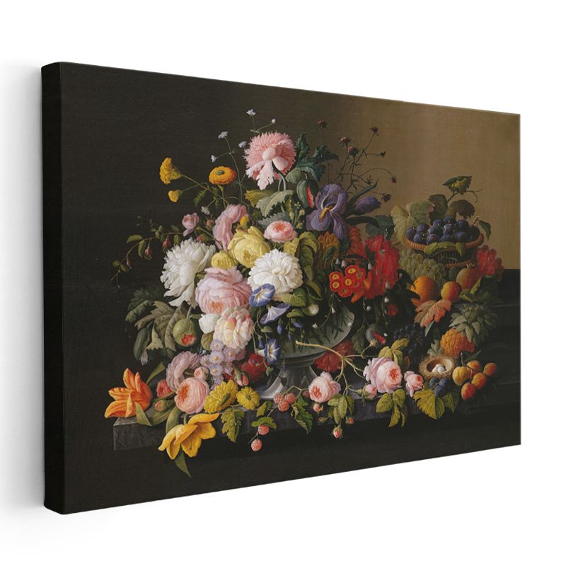 Severin Roesen - Çiçekler ve Meyveler Aranjmanı Kanvas Tablo