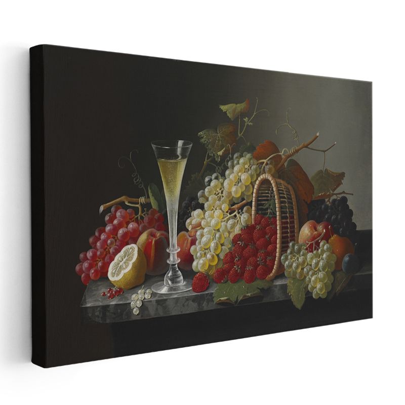 Edward Ladell - Şampanya ve Meyveler Natürmortu Kanvas Tablo
