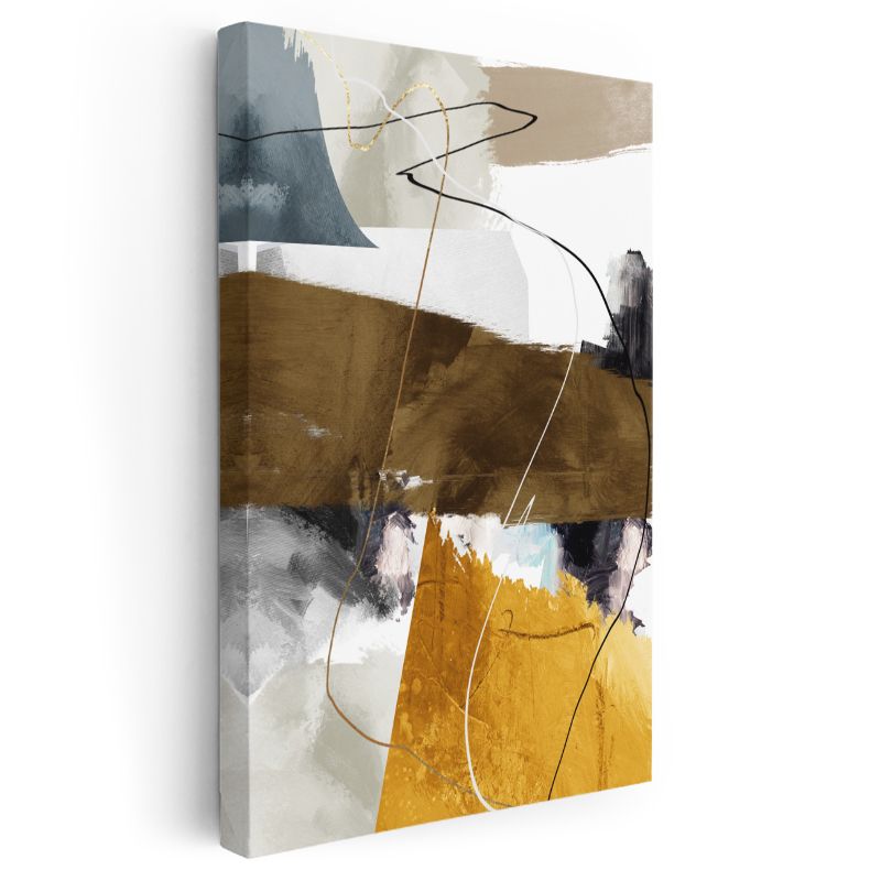 Geometrik Harmoni - Toprak Tonları ve İnce Çizgilerle Modern Soyut Kanvas Tablo