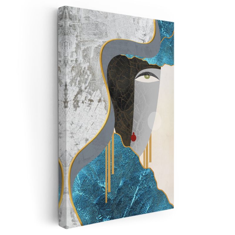 Soyut Silüet - Turkuaz ve Altın Detaylı Modern Portre Kanvas Tablo
