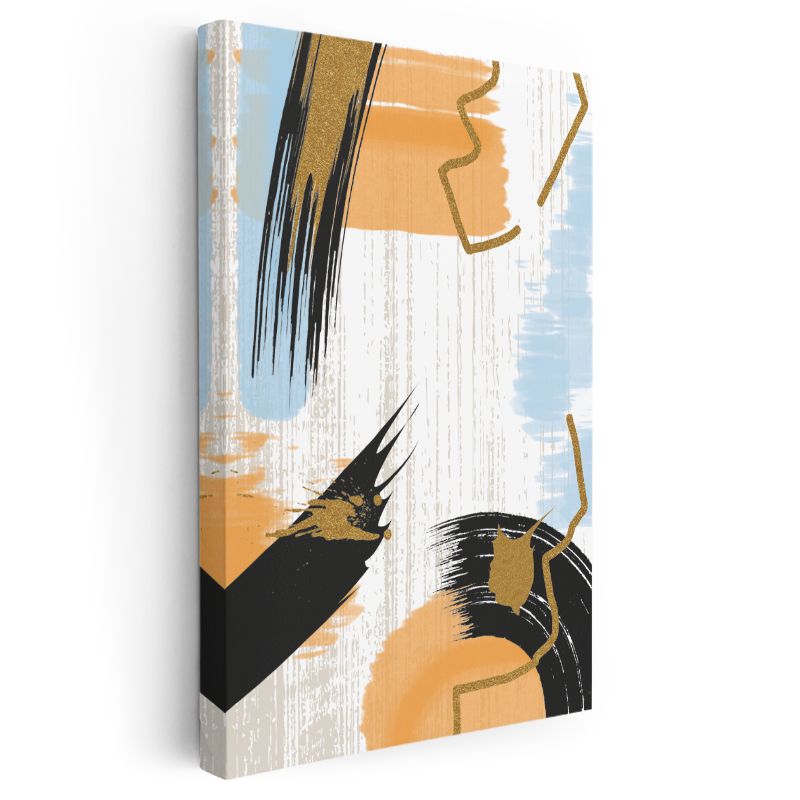 Altın Dokunuş - Mavi ve Turuncu Tonlarında Dinamik Kompozisyon Kanvas Tablo