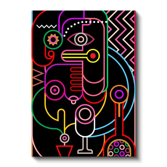 Neon Soyutlama - Renkli Çizgilerle Stilize Yüz Silueti Kanvas Tablo
