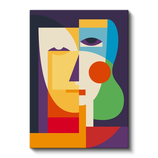 Geometrik Portre - Çok Renkli Kübist Yüz Kompozisyonu Kanvas Tablo
