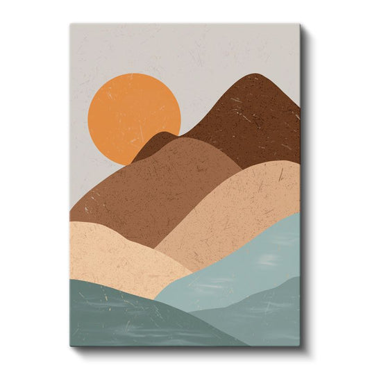 Minimalist Manzara - Soyut Tepeler ve Güneş Kompozisyonu Kanvas Tablo