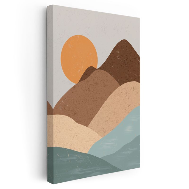 Minimalist Manzara - Soyut Tepeler ve Güneş Kompozisyonu Kanvas Tablo