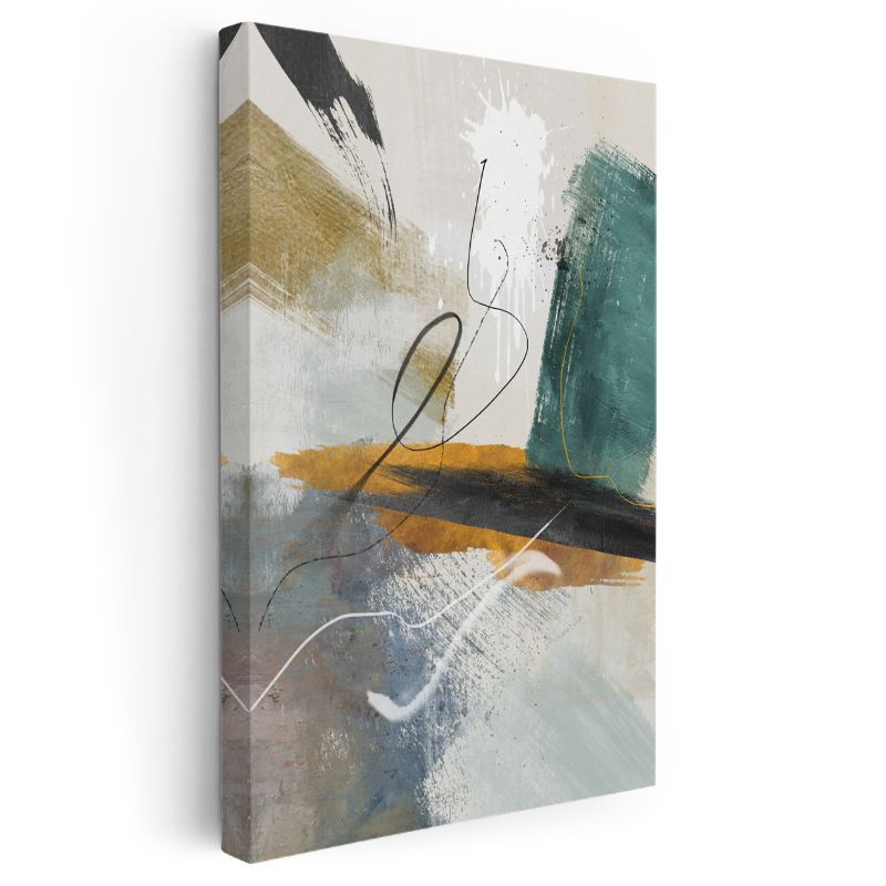 Soyut Denge - Turkuaz ve Altın Fırça Darbeleri Kanvas Tablo