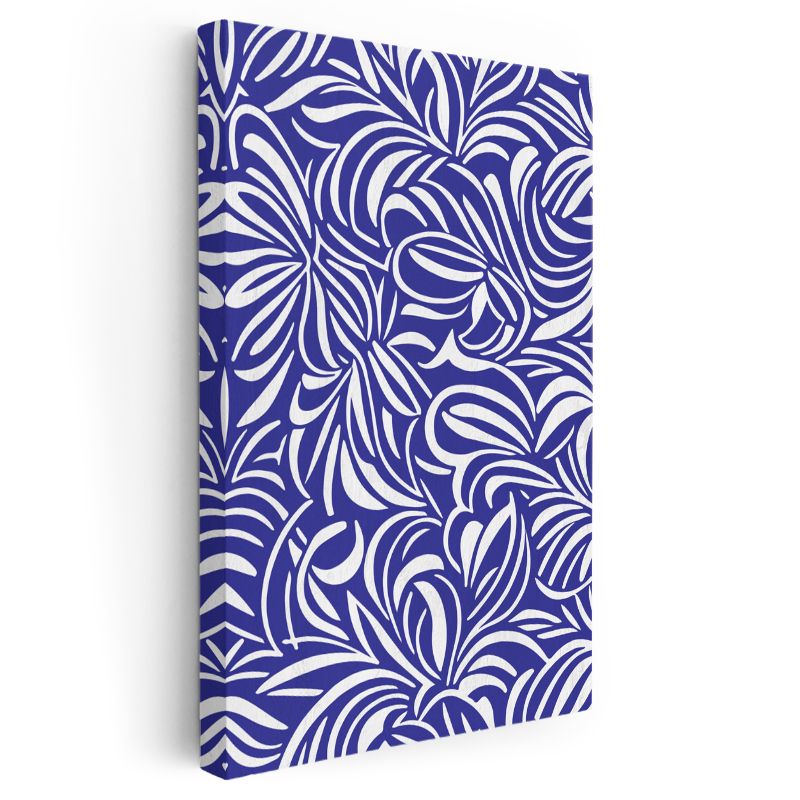 Mavi Labirent - Beyaz Organik Desenler Kanvas Tablo