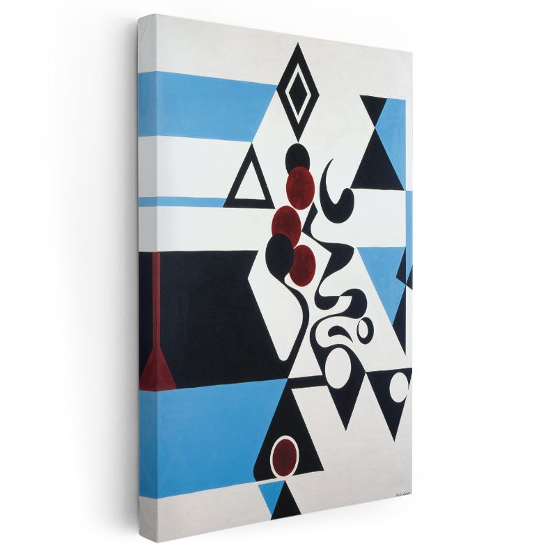 Geometrik Ritim - Siyah Beyaz Mavi Kontrast Kanvas Tablo