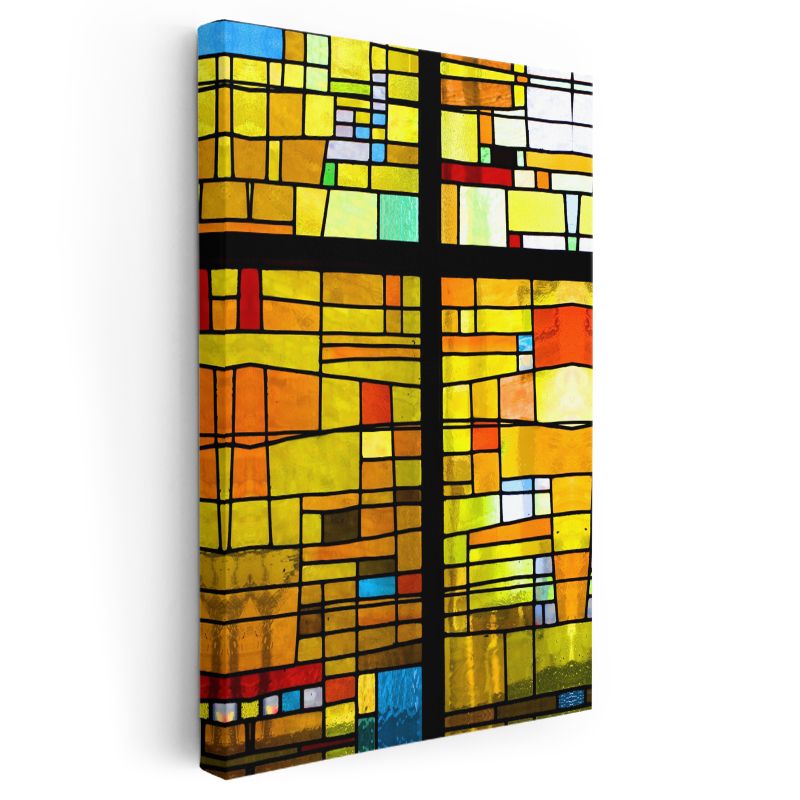 Altın Izgara - Sıcak Tonlarda Geometrik Soyut Kanvas Tablo