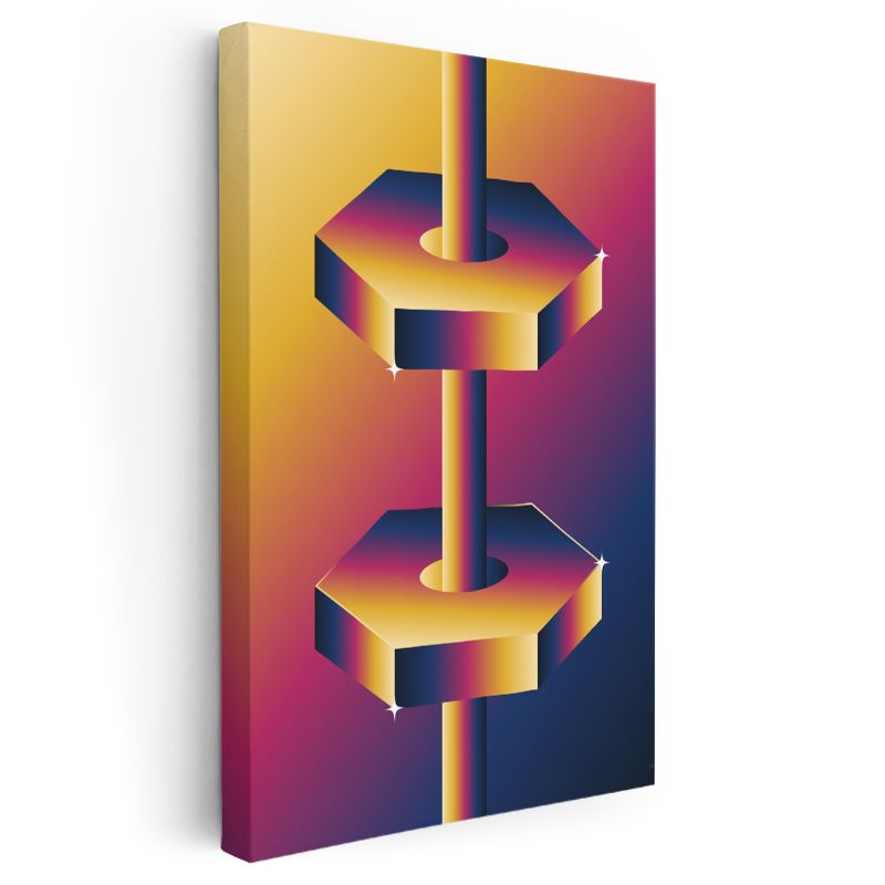 Geometrik Denge - Altın Mor Gradyan Altıgen Kompozisyon Kanvas Tablo