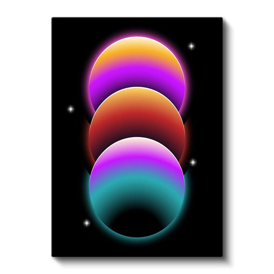 Gezegen Dizilimi - Neon Işıltılı Kozmik Daireler Kanvas Tablo