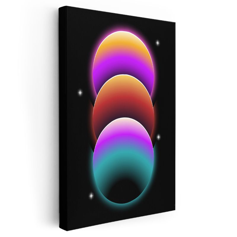Gezegen Dizilimi - Neon Işıltılı Kozmik Daireler Kanvas Tablo
