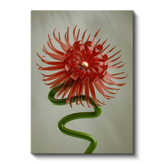 Kırmızı Çiçek - 3D Vektörel Flora Kanvas Tablo