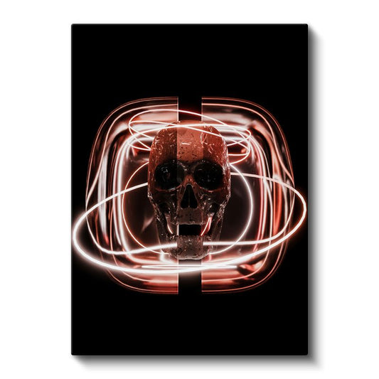 Neon Kafatası - Modern Işık Sanatı Kanvas Tablo