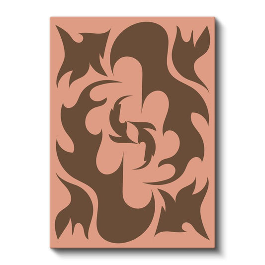 Organik Formlar - Pembe Zeminde Kahverengi Soyutlama Kanvas Tablo