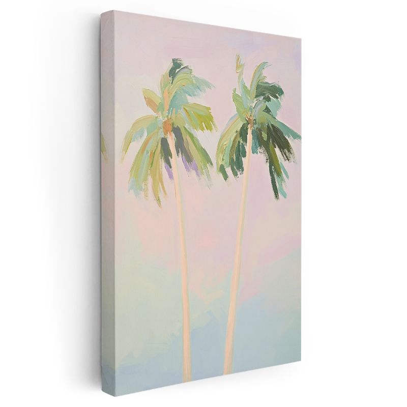 Palmiye Siluetleri - Pastel Tonlarda Minimalist Fırça Darbeleri Kanvas Tablo