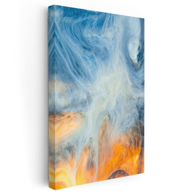 Ateş ve Su Dansı - Turuncu Mavi Akışkan Soyut Sanat Kanvas Tablo