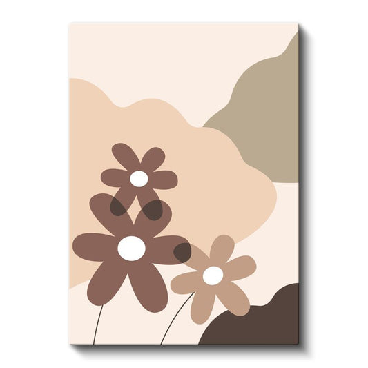 Minimalist Çiçekler - Kahverengi Tonlarında Geometrik Flora Kanvas Tablo