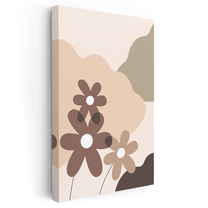 Minimalist Çiçekler - Kahverengi Tonlarında Geometrik Flora Kanvas Tablo