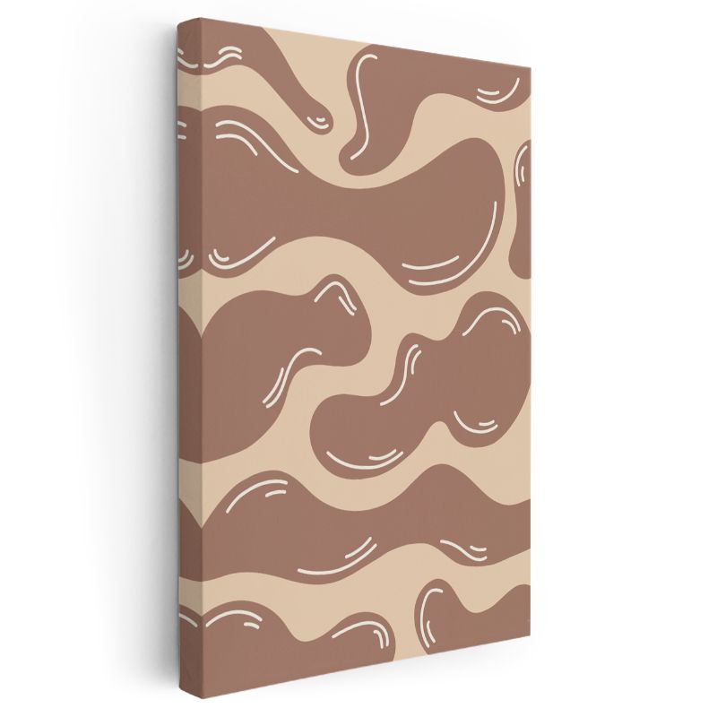 Organik Formlar - Kahverengi Tonlarında Minimalist Dalgalar Kanvas Tablo