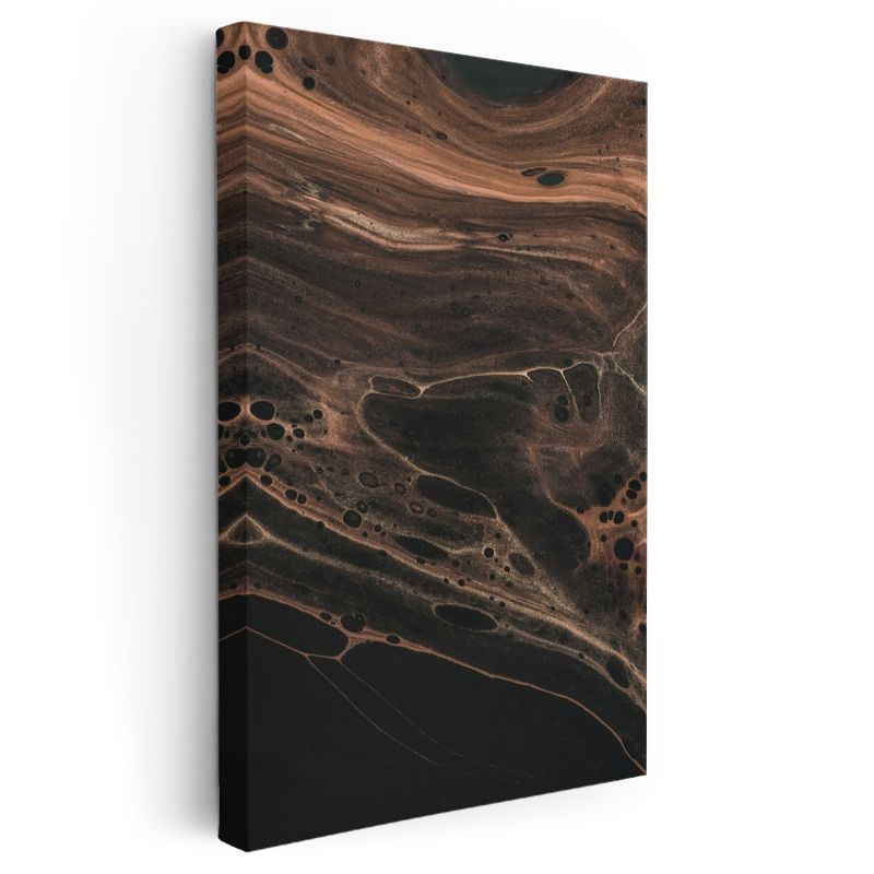 Toprak Akışı - Koyu Kahve Tonlarında Soyut Mermer Desen Kanvas Tablo